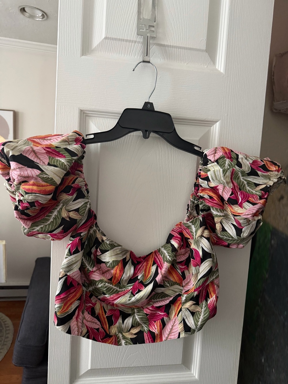 Floral Puff-Sleeve Crop Top in Multicolor